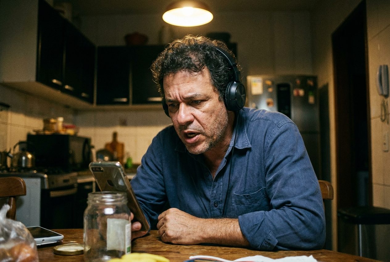 Estudante praticando pronúncia em casa